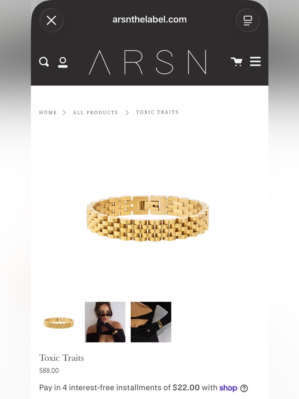 ARSN THE LABEL Toxic Traits Gold Bracelet 18 K gold link band LIKE NEW